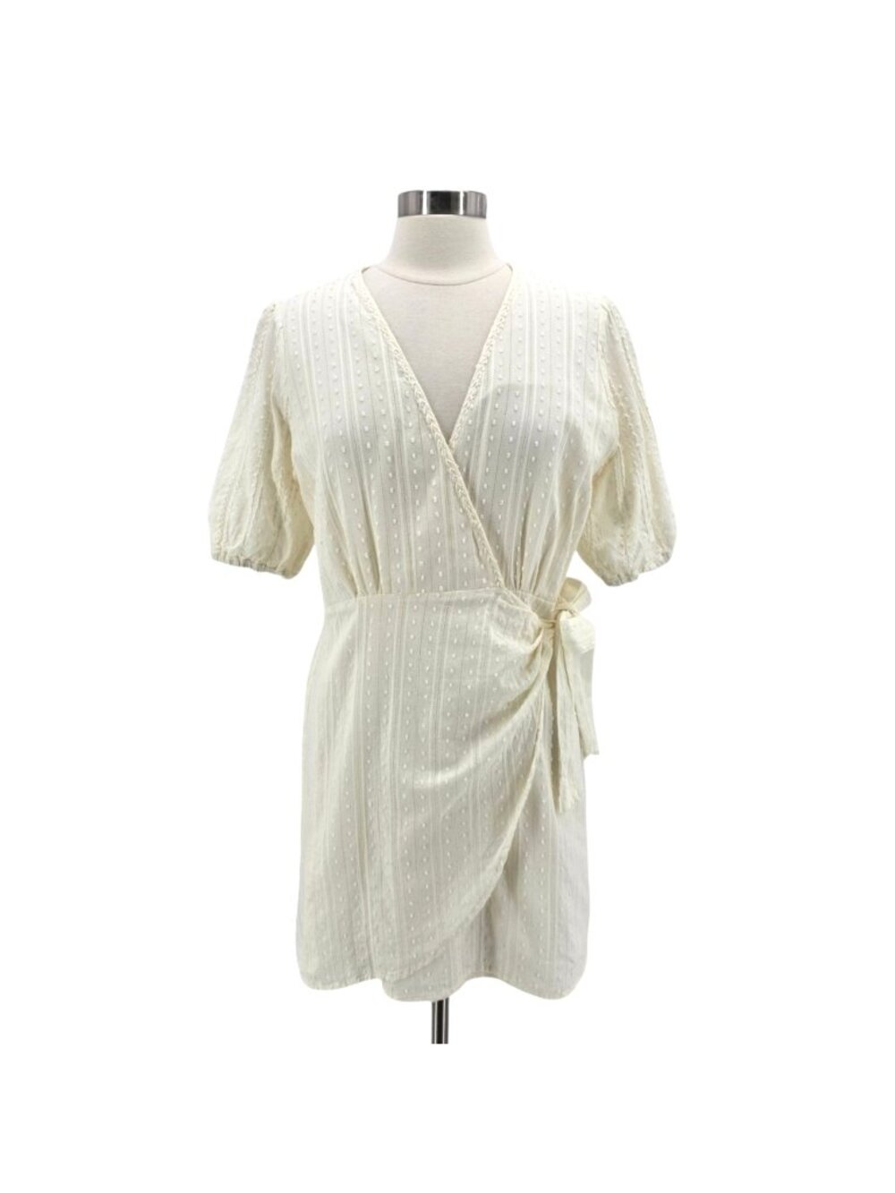 La Troupe Womens Medium / 2 Dress Mini Wrap Swiss Dot  Puff Sleeve Stripe Boho
